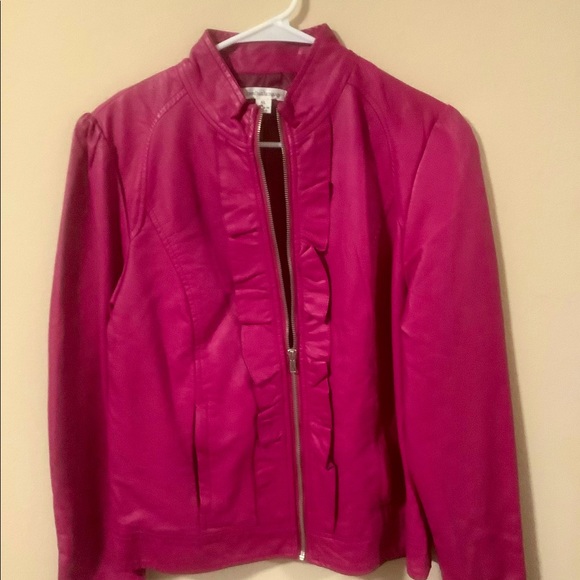 GORGEOUS LEATHER JACKET NEW FUCHSIA Leather Jacket XL Fashionable Jacket - Picture 1 of 7